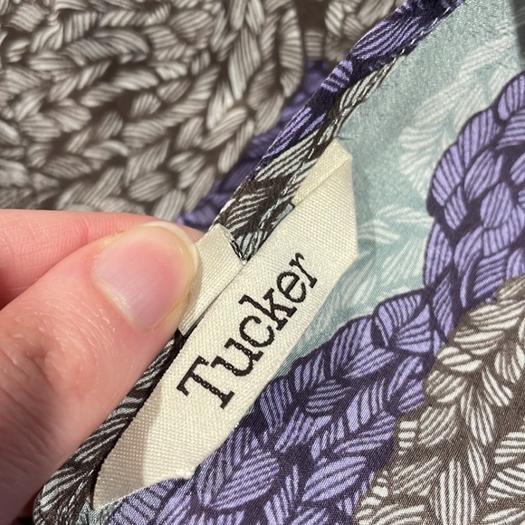 Tucker Silk Feather Patterned Ruffle Detail 3/4 Sleeve Dress - Picture 11 of 11